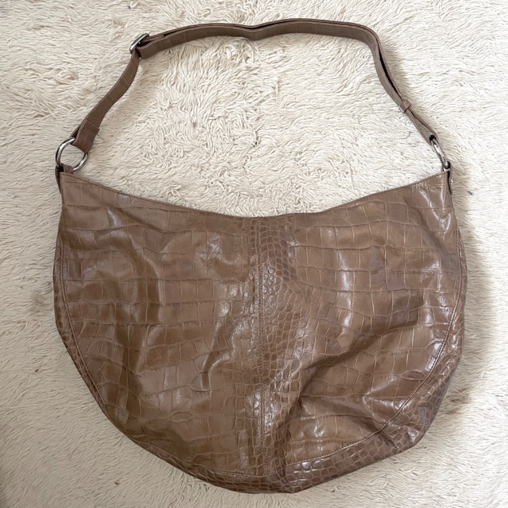 🛑 Taupe Croc Embossed Leather Slouchy Crescent Purse - HUGE! - Picture 7 of 8